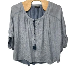 Lane Bryant Women's Nautical Striped Peasant Cropped Top Size 26/28 Blue Boxy