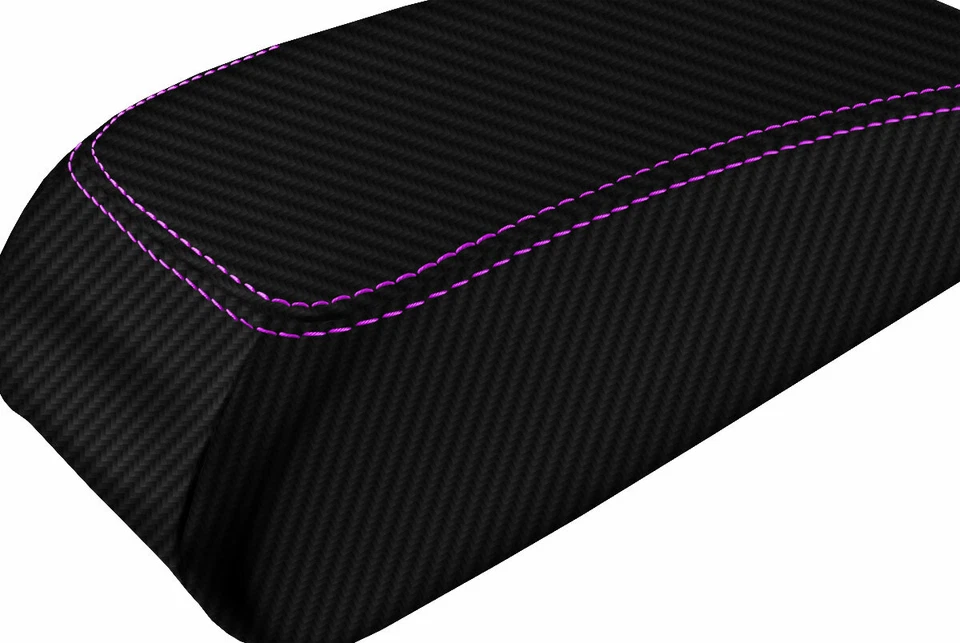 Se adapta a Audi A3 2015-2020 tapa de consola de fibra de carbono reposabrazos cubierta puntada púrpura Foto 4 de 4