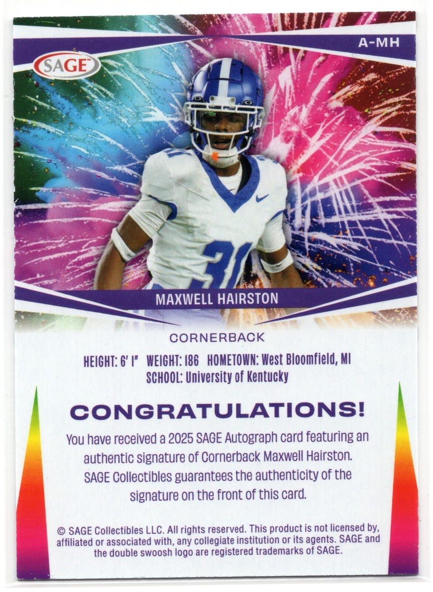 2025 SAGE High Series MAXWELL HAIRSTON #A-MH Blue Autographs RC | eBay
