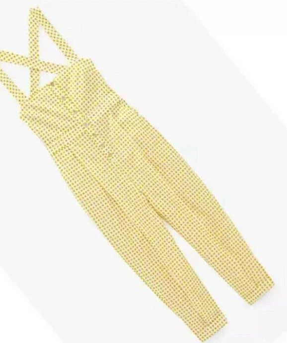 NWT ZARA WOMAN GINGHAM JUMPSUIT yellow MUSTARD Bloggers Size XS