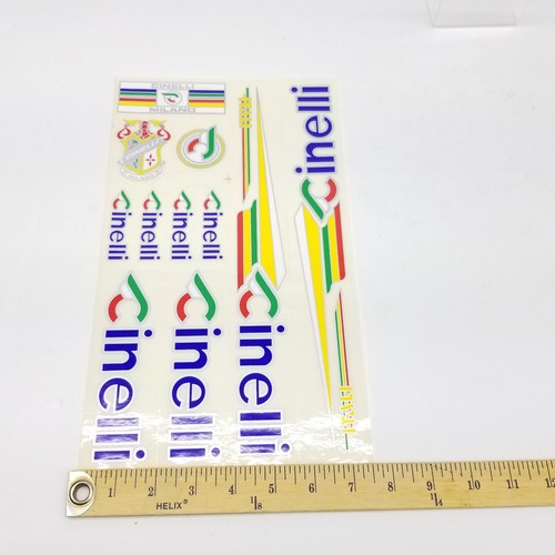 Cinelli Italienisch Vintage Aufkleber Rahmen Sticker Set Radfahren Grün Rot Gelb Blau - Bild 9 von 9