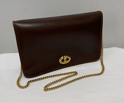 Christian Dior ディオール 革手袋 CDロゴ ブラウン ゴールド HTF Vtg Christian Dior Brown Leather Flap Bag-Gold CD Logo