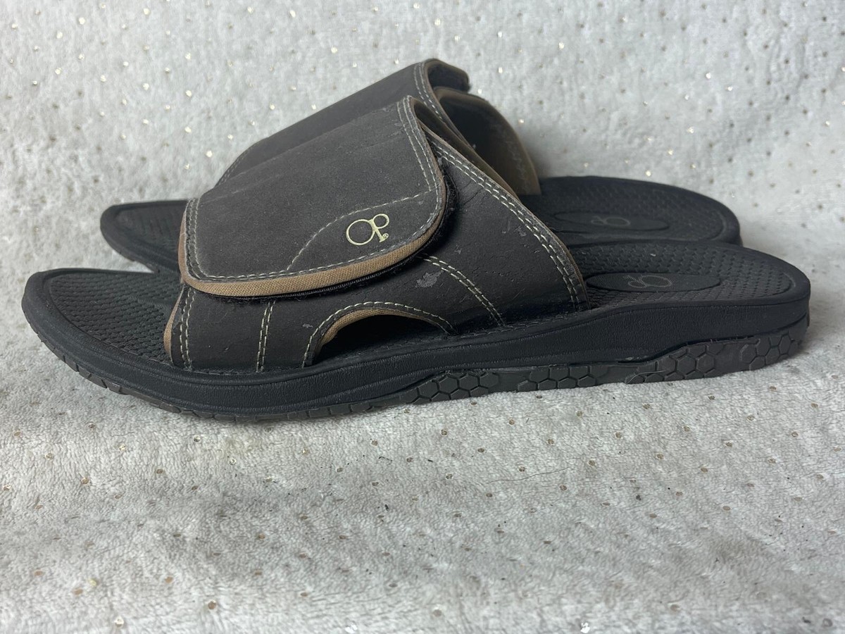 Op Sandals Mens Casual Comfort Slip On Slide Brown Faux Leather
