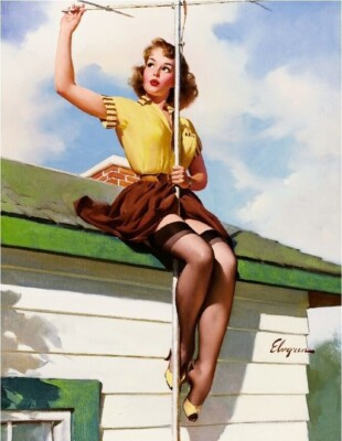 #ad Sexy pinup girl antenna adjusting on roof Gil Elvgren Metal Magnet 3 x 4 8383 $6.95