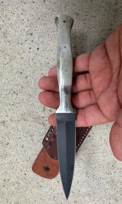 CUSOM HIGH CARBON STEEL DAGGER  HUNTER BOOT KNIFE CAMEL BONE HANDLE