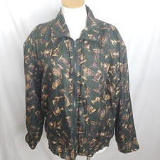 Vtg Bogari Silk Jacket Women s Size M Windbreaker Trophies Green