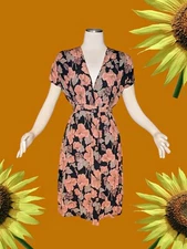 70s YOUNG EDWARDIAN By ARPEJA Tie Waist Wrap Around Dress Dusty Coral FLORAL 9