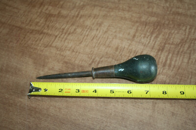 Vintage 7.5'' Scratch Awl Full Nail Black Wood Handle Sewing Ice Pick See Pix!!