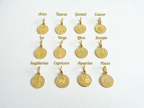 Real Gold Zodiac Coin Necklace, 10K 
