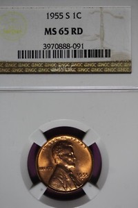 1955-S 1C MS65RD NGC LINCOLN WHEAT CENT #B45977