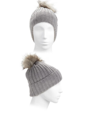 Calvin Klein faux fur pom-pom rib knit beanie hat Calvin Klein Hat Beanie Womens One Size White | Mercari main image 4