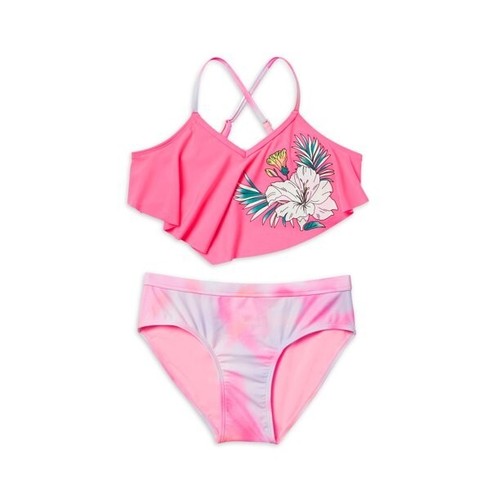 Traje de baño bikini Justice Girls 2 piezas TALLA L 12-14 con volantes, flor ROSA NUEVO - Imagen 4 de 13