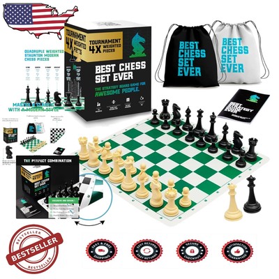 Best Chess Set Ever: 4X Quadruple Weighted Pieces and Portable Silicone Board