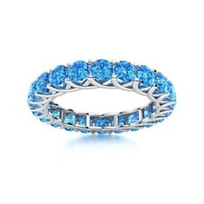 Swiss Blue Topaz Round 4.00mm Full Eternity Band Ring With Rhodium Plated