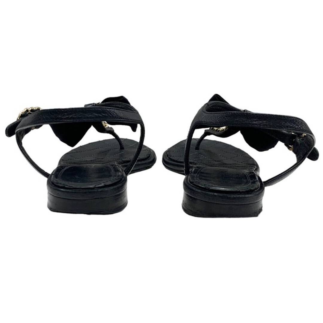CHANEL Sandals Shoes Leather Black Gold Thong Sandals Size35 CHANEL Sandals Shoes Leather Black Gold Thong Sandals Size35