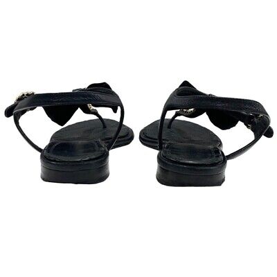 CHANEL Sandals Shoes Leather Black Gold Thong Sandals Size35 CHANEL Sandals Shoes Leather Black Gold Thong Sandals Size35