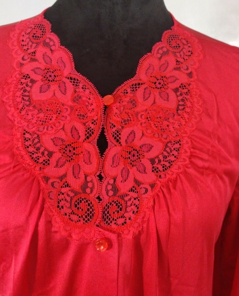 Vtg. 60s Shadowline Nylon Cherry Red Button Up Robe Sm - Gem