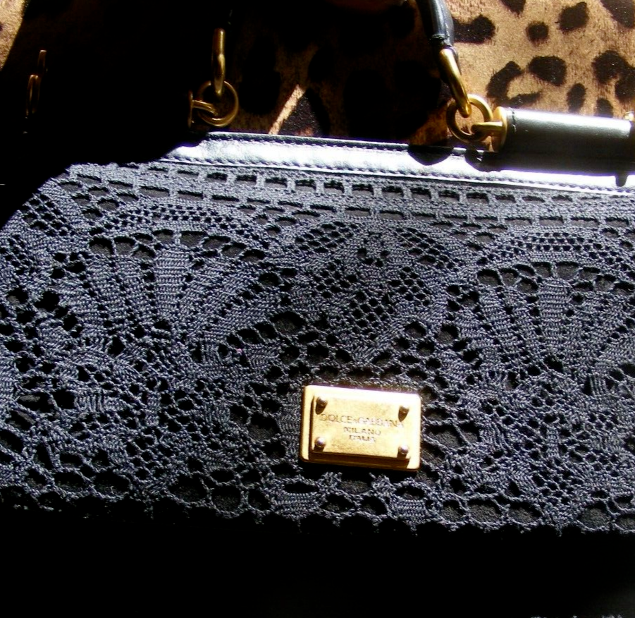 DOLCE & GABBANA MISS SICILY Black Knit Crochet over Suede Leather