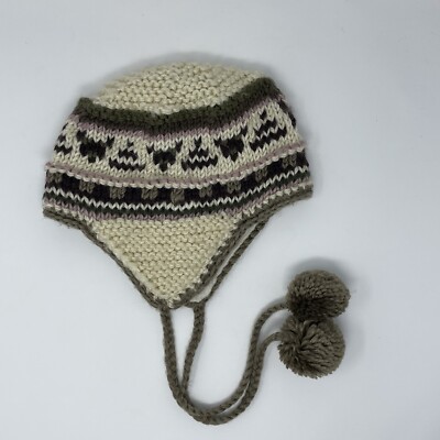 Accessorize Fleece Lined Knit Trapper Sherpa Style Hat Ear Flaps Ivory Brown