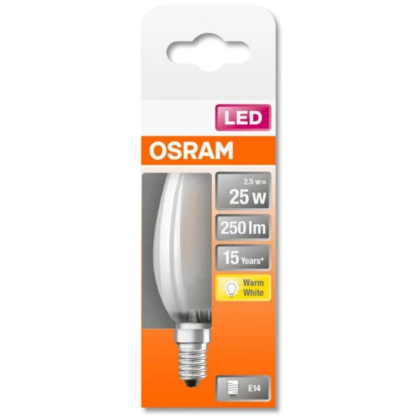OSRAM LED FROSTED FILAMENT SES LIGHT BULB | CANDLE | E14 | 25W [1 PACK] LV436664 - Image 4 of 4