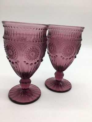 Pioneer Woman Clear Adeline Embossed 12-Ounce Footed Glass Goblets Set Lot of 4