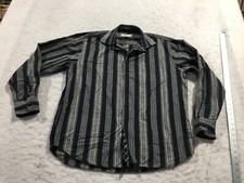 Pronto Uomo Blue Dress Shirt Mens XL Black Charcoal Striped Long Sleeve