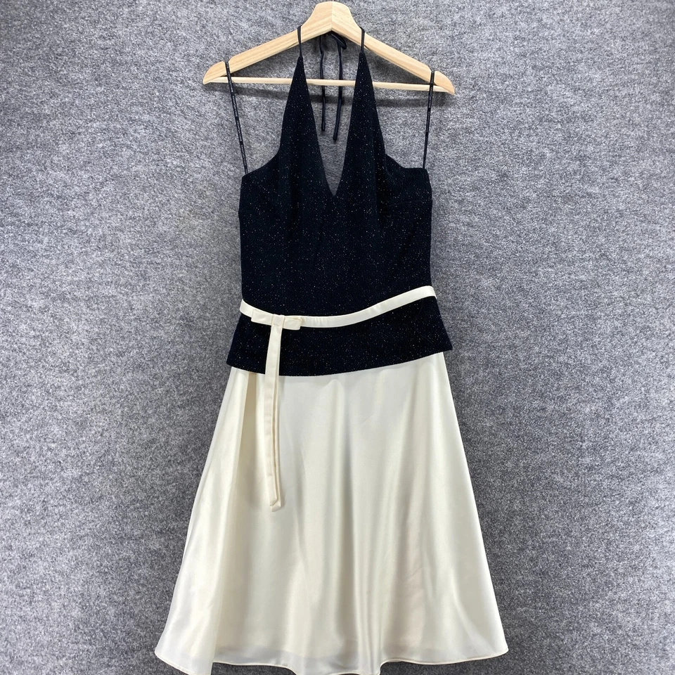 Vestido Scott McClintock Mujer 8 Negro Funda Midi Forrado Cremallera Halter Cuello Cinturón Foto 3 de 4