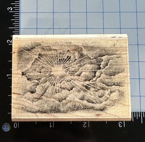 Vintage Stampscapes Cloud With Sun Wood Rubber Stamp