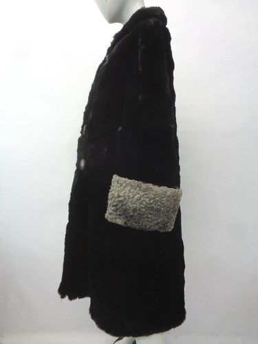 CHAQUETA ABRIGO DE PIEL DE CORDERO ASTRACÁN CONEJO ESQUILADO NEGRO COMO NUEVA MUJER TALLA 14 XL - Imagen 2 de 3