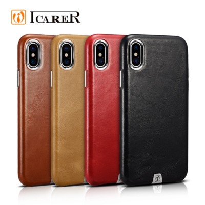 iPhone 10 X iCARER Luxury Leather Case Color options: Black, Brown, Red, Khaki 
