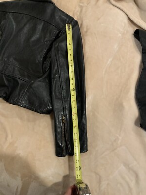 Vintage 70's Black lined Lesco Leather Jacket size 10-12 14 retro