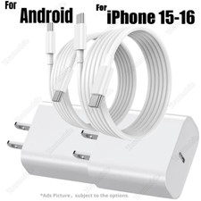 20W Fast Charger Type USB C Cord Power Adapter For iPhone 15 16 iPad Pro Samsung