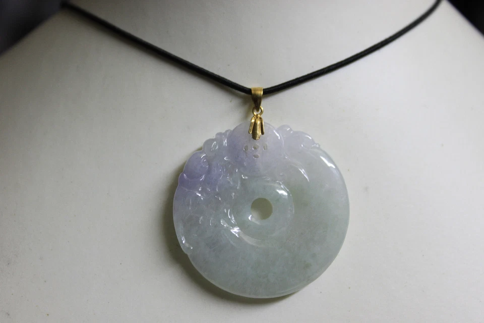 Certified Natural Jadeite Grade A Beautiful Icy JADE Carved Dragons Pendant 18K - Image 4 of 4