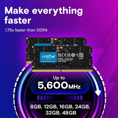 Crucial 32GB DDR5 RAM 5600MHz Laptop Memory Compatible Intel AMD Systems - Picture 3 of 6