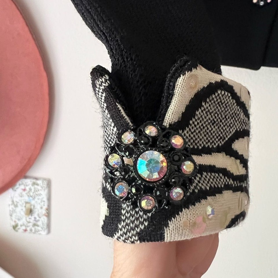 ST. JOHN COLLECTION Santana Knit JACKET rhinestones SIZE 2 black white