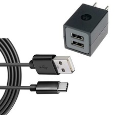 Home Wall Charger 6ft Long USB-C Cable 2-Port Power Adapter Wire for Tablets