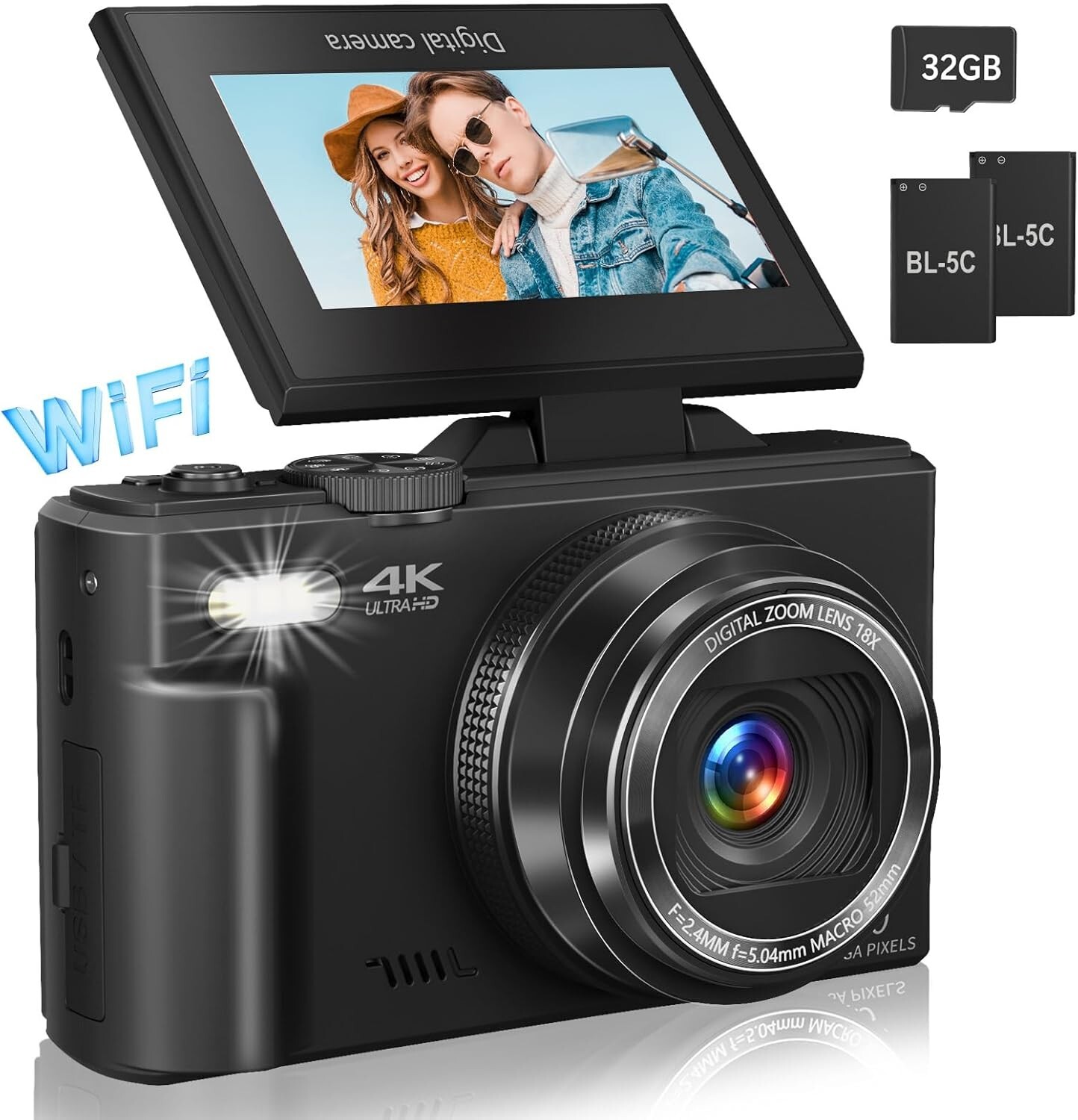 Digital Camera for Photography, 4K Vlogging Camera for YouTube Digital Point &sh