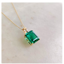 Natural Emerald Pendant May Birthstone Pendant Necklace 925 Sterling Silver