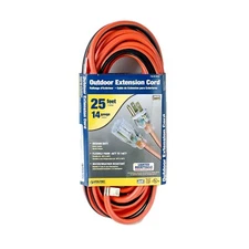 25' 14 Orange and Black Indoor/Outdoor Extension Cord With Lighted Outlet