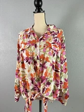 Investments Women’s Floral Print Tie Front Button Down Blouse Size 3X NWT