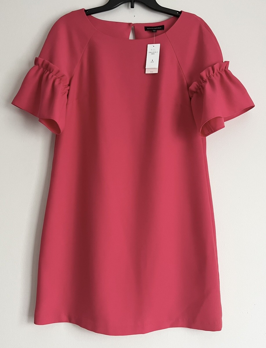 banana republic pink ruffle dress Banana Republic ruffled tiered pink dress, size XS