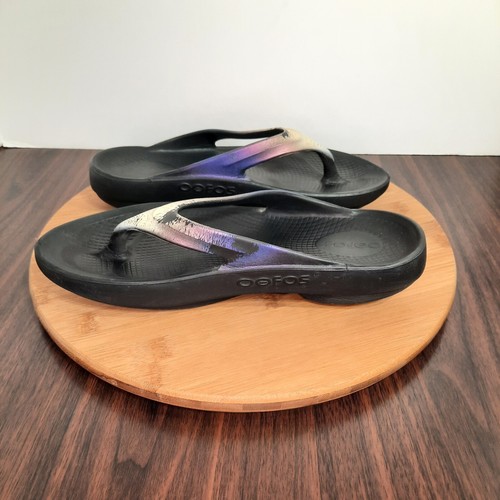 Oofos Oolala Luxe Womens Size 9 Sandals Black Calypso Recovery Gym Workout Thong - Picture 6 of 9