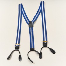 CAS Germany Stretch Suspenders Blue Stripe Leather Button Braces Adjustable