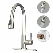 Commercial Kitchen Faucet Pull Down Sprayer Mixer Single Handle Stainless Steel