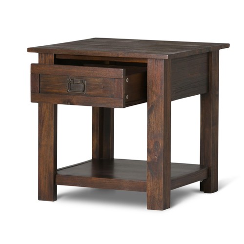Monroe End Table - 22 inch Wide Solid Acacia Wood Side Table in Distressed Ch... - Picture 4 of 9