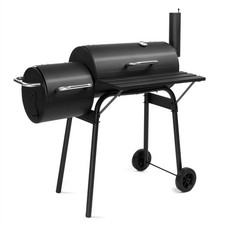 Charcoal BBQ Grill with Smoker Offset Steel Barrel Drum Outdoor Garden Camping