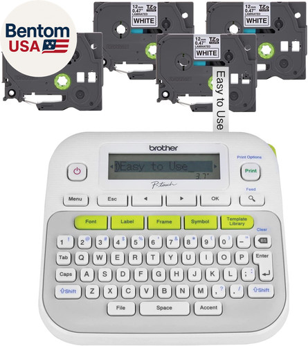 P-Touch, PTD210, Easy-To-Use Label Maker Bundle (4 Label Tapes Included), White,