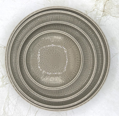 Schönwald Germany 620 Porcelain Plate Set of 4 Radial Pattern Gray Frost Shiro