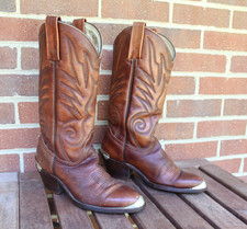 VTG Frye Mens Western Boots Sz 8 D Brown Leather Made in USA