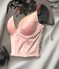 Vintage Rampage Corset Bra Pink Red Demi Cup Hook Eye Front Boning Y2K XL NWOT